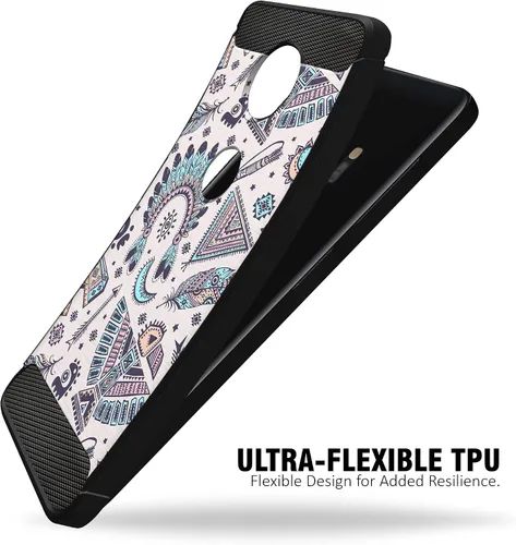 Vista 3 de CasesOnDeck - Funda compatible con Motorola Moto Z4 / Moto Z4 Play, diseño tribal floral mate TPU flexible fibra de carbono texturizada (azul tribal)