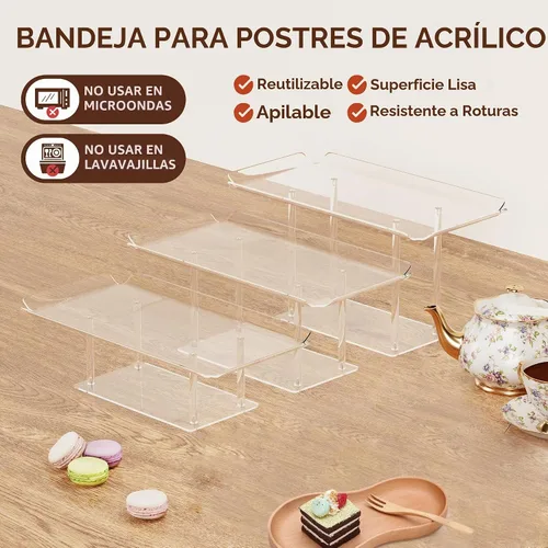 Vista 3 de HeiMma Juego de 3 Piezas para Exhibición de Mesa de Postres, Soportes Transparentes de Acrílico para Buffet, Elevador para Cupcakes, Postres