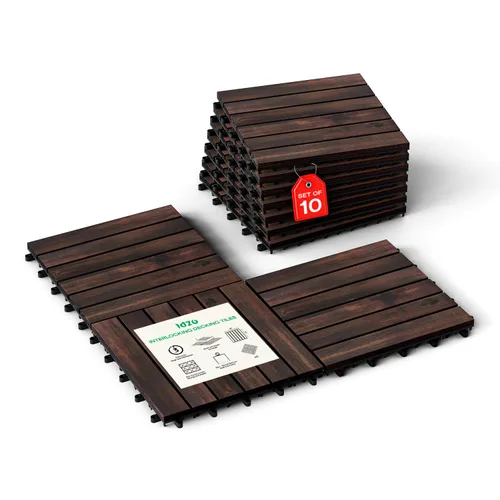 Vista 9 de Idzo Baldosas de Terraza Entrelazadas 9.6 PIES CUADRADOS - 10 PIEZAS Baldosas Impermeables de Madera de Acacia para Patio, Baldosas de Piso