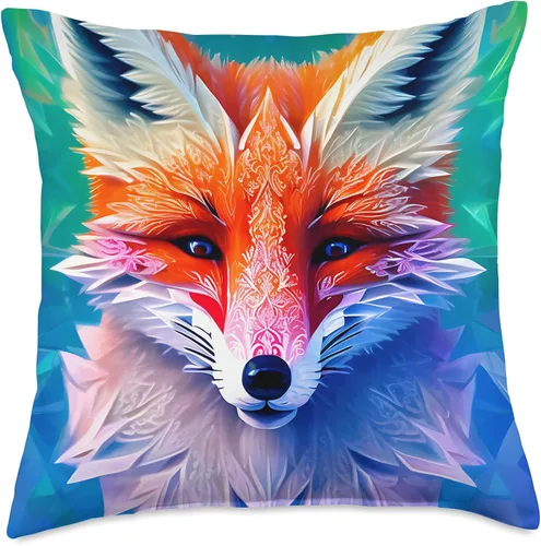 Vista 5 de Artistic Colourful Beautiful Foxes Lindos zorros nevados nocturnos, vida silvestre, hielo, nieve, invierno, almohada, 16 x 16 pulgadas, multicolor