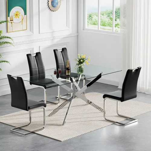 Vista 60 de HomVent Juego de mesa de comedor redonda de vidrio de 3 piezas, juego de mesa de cocina de vidrio redondo para 2 personas con 2 sillas de comedor