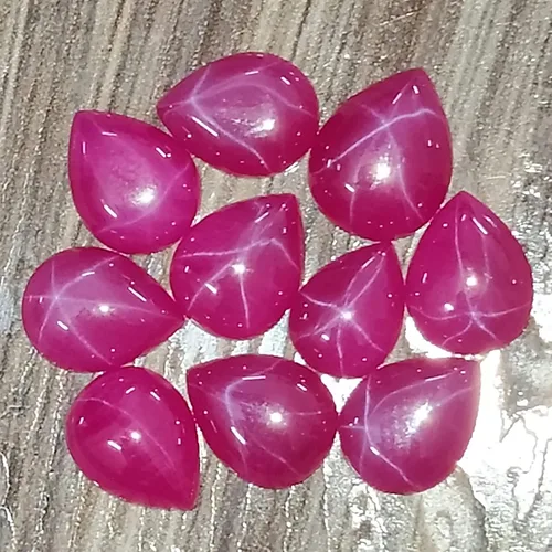 Vista 2 de GEMHUB Cabujón pera 6 Rays Star Ruby 20 Ct Set de 10 piezas de piedras preciosas sueltas, Gema, Rubí estrella africana