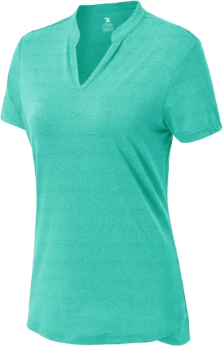 Vista 125 de Gopune Polo de golf con cuello en V para mujer, sin cuello, manga corta, ligera, de secado rápido, camisetas de tenis para correr