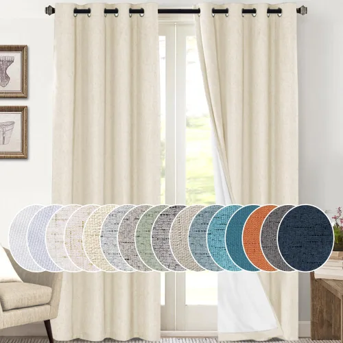Vista 168 de Cortinas con textura de lino 100% opacas de 64 pulgadas de largo, juego de 2 paneles de cortinas de lino opacas con forro aislante térmico que Arena