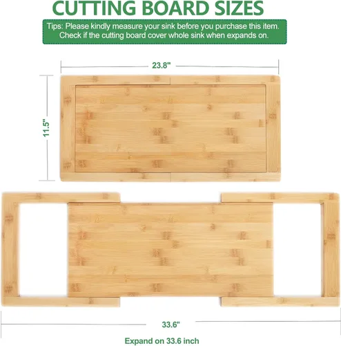 Vista 2 de Hifybaty - Tabla de cortar sobre el fregadero, tabla de cortar extensible sobre el fregadero, tablas de cortar de bambú con ranura para jugo, tabla
