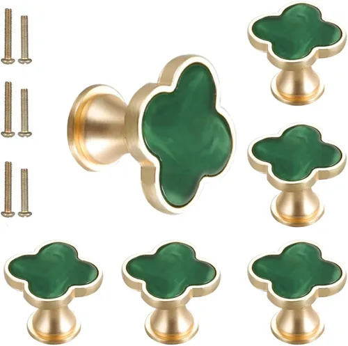 Vista 16 de 6 piezas de manijas de pomo de trébol de cuatro hojas de latón, pomos dorados para gabinetes, cajones, cómodas, muebles, cocina, armario, baño