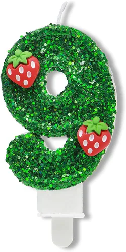 Vista 8 de Velas de cumpleaños 0, vela de número verde con fresa, linda vela de número de cumpleaños para suministros de fiesta de pasteles número 0 Green-0