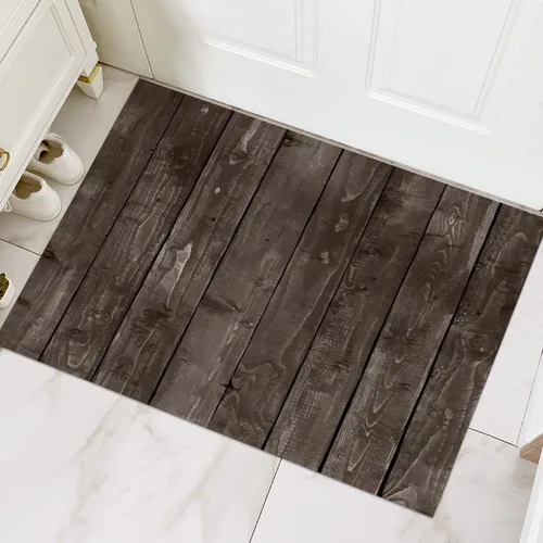 Vista 30 de GUBIYU Juego de 2 alfombras y tapetes de cocina de madera campestre, lavables, rústicas, tablones de madera marrón, alfombras de baño