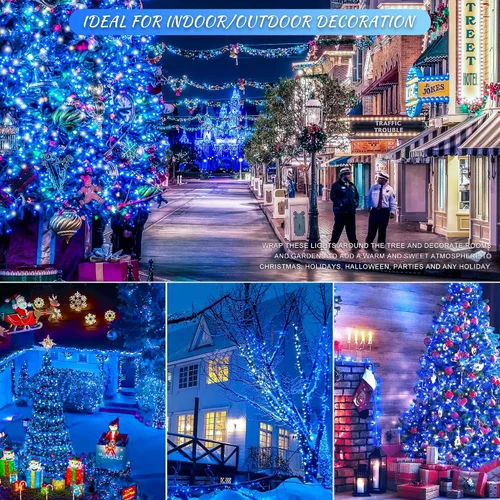 Vista 5 de 100 luces LED de Navidad, 33 pies, luces de cadena extensibles de 8 modos, impermeables para exteriores, luces de hadas parpadeantes enchufables
