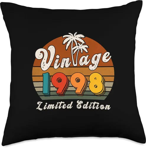 Vista 4 de Vintage 1998 Birthday Gift for Men Women 28 Years Retro Palm Throw Pillow