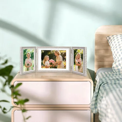 Vista 7 de ZEEYUAN Marco de fotos plegable con bisagras de 4 x 6 y 5 x 7 pulgadas, regalos para mamá madre, día de la madre, regalos para mamá de hija hijo
