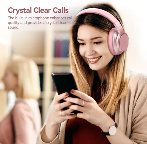 Vista 10 de AUSDOM E7 Auriculares Bluetooth con cancelación activa de ruido, inalámbricos sobre la oreja ANC con micrófono, sonido estéreo de alta fidelidad