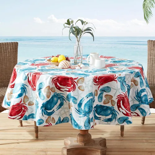 Vista 10 de Newbridge Mantel de vinilo con estampado costero de cangrejo de piedra, diseño náutico Cape Cod impermeable, patio, barbacoa, picnic, mantel