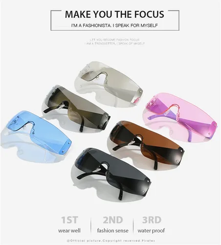 Vista 6 de ADE WU Y2K - Gafas de sol sin montura de moda, con diamantes de imitación