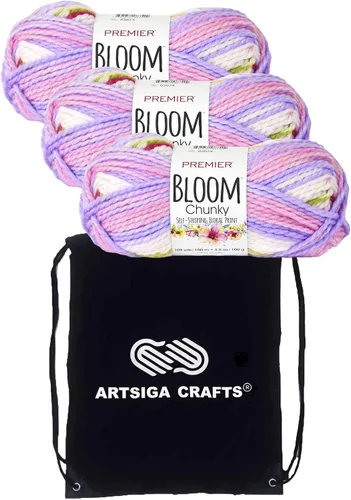 Vista 20 de Premier Yarns Bloom Chunky Hydrangea 1114-01 (6 madejas, el mismo lote de tinte) - Hilo acrílico grueso y voluminoso #5 para ganchillo y tejer