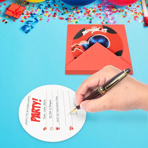 Vista 3 de Procos 91351 - Invitaciones y sobres, 6 de cada uno, Mariquita milagrosa, cumpleaños de niños