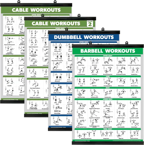Vista 10 de Paquete de 4 - Pósteres de Entrenamiento con Máquina de Cable Volumen 1 y 2 + Ejercicios con Mancuernas + Ejercicios con Barra (LAMINADOS, 18" x 24")