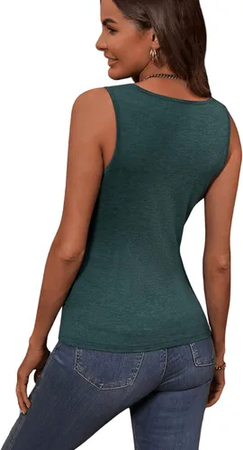 Vista 2 de Verdusa Camiseta sin mangas con botones y cuello en V profundo y fruncido para mujer