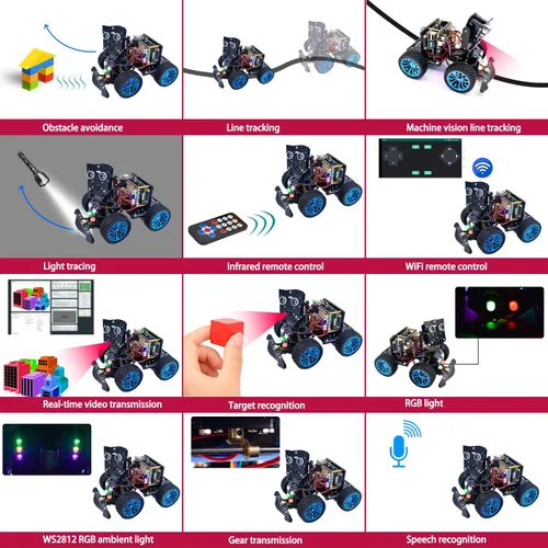 Vista 4 de Adeept PiCar-B Mars Rover Kit de coche inteligente para Raspberry Pi 5/4B/3B/3B+, evitación de obstáculos, seguimiento de línea, seguimiento de luz