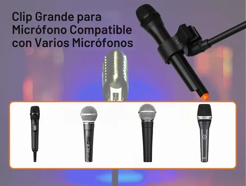 Vista 4 de Soporte de micrófono con brazo de brazo con base plana con peso, altura ajustable de 24 a 68 pulgadas, soporte de canto con soporte para micrófono