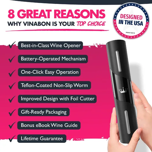 Vista 2 de VINABON Abrebotellas de vino eléctrico actualizado 2026 con cortador de papel de aluminio de vino - Abridor de vino electrónico automático