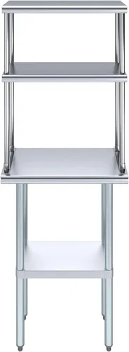 Vista 14 de Mesa de trabajo de acero inoxidable resistente aprobada por la NSF con estante inferior ajustable para cocinas, cuartos de servicio, almacenamiento