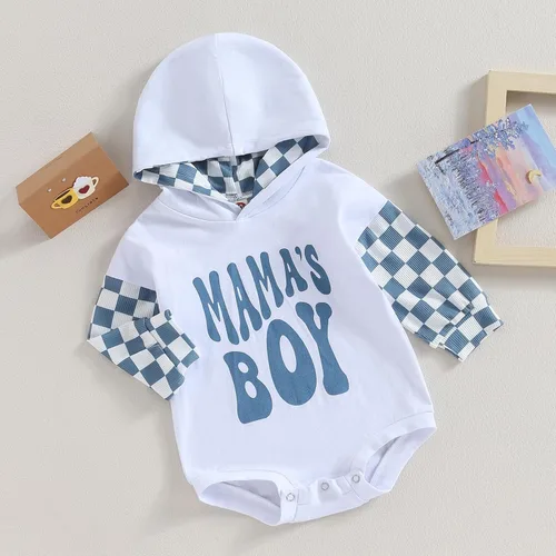 Vista 2 de Socutebabe Ropa de otoño para bebé niño, manga larga, sudadera con capucha de tablero de ajedrez, sudadera con capucha para mamá