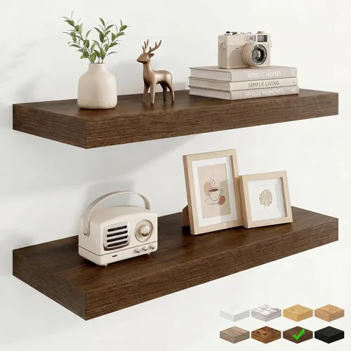 Vista 71 de Marsmiles 12in Depth Floating Shelves, 12x12x1.4, Rustic Brown, Set of 3 Marrón rústico