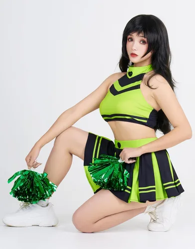 Vista 5 de miccostumes Disfraz de animadora de anime para mujer, conjunto de top corto y falda