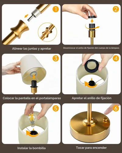Vista 9 de EppieBasic Lámpara de mesa inalámbrica recargable: carga rápida y larga duración, luz cálida de 2700 K, pequeñas lámparas doradas vintage, comedor