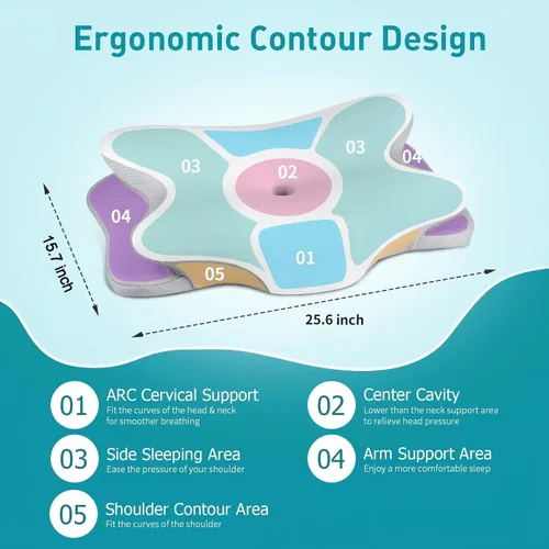 Vista 4 de Almohada cervical para aliviar el dolor de cuello, almohada de cuello ergonómica para dormir, almohadas de espuma viscoelástica con contorno