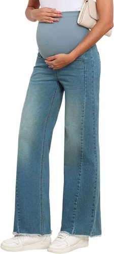 Vista 6 de BLENCOT Jeans de maternidad para mujer, pierna recta, elásticos, rasgados, para embarazo, jeans de novio