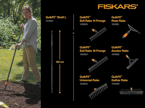 Vista 4 de Fiskars QuikFit 1000655 - Rastrillo aireador, cabezal de herramienta, ancho: 14.6 in, negro/naranja