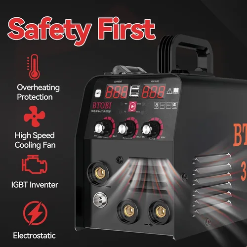 Vista 3 de Soldador MIG 135A 110V, 3 en 1 núcleo de flujo sin gas MIG/Lift TIG/Stick soldador, máquina de soldadura inversor IGBT portátil con pantalla digital