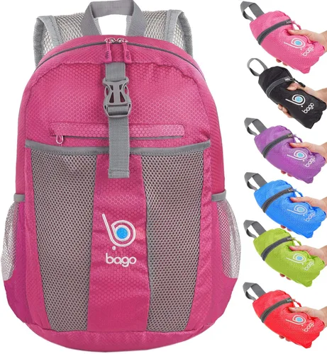 Vista 14 de Bago Mochila liviana Mochila plegable impermeable para viajes y deportes. Mochila plegable y que se puede guardar en una funda para adultos, hombres