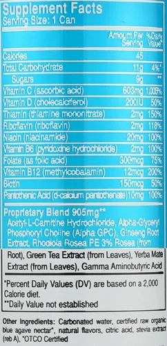 Vista 2 de FOCUSAID Energy Blend Bebida nootrópicos para combustible cerebral Alpha-GPC, GABA, complejo B, yerba mate, té verde 100% limpio 100 mg