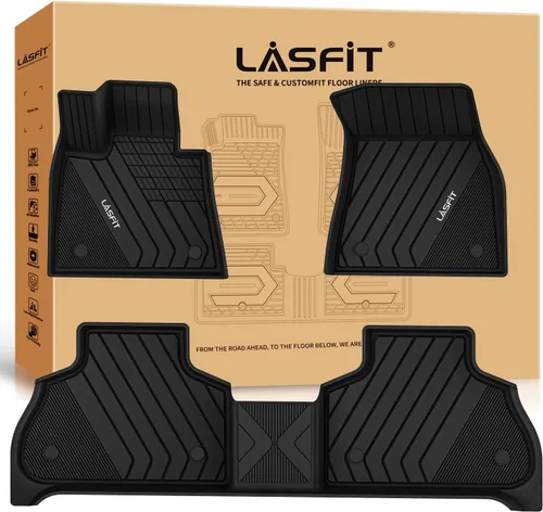 Vista 54 de LASFIT - Tapetes de suelo y maletero de auto, ajuste personalizado, de TPE, para todo tipo de clima, impermeable, juego completo, negros