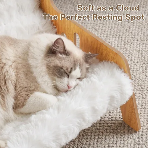 Vista 3 de Sofá cama elevada para gatos, sofá esponjoso para gatos, muebles de madera