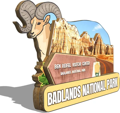 Vista 2 de Imán del Parque Nacional Badlands de los Estados Unidos, imán de nevera, hitos de madera 3D, recuerdos coleccionables, decoración hecha a mano