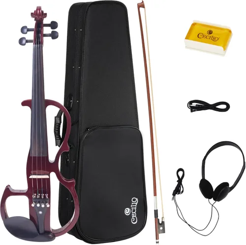 Vista 9 de Violín eléctrico silencioso de madera sólida con accesorios de ébano Cecilio CEVN Style 2, Negro, Full-talla Recorte - Negro