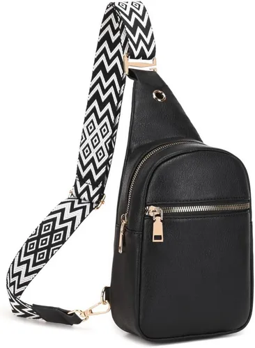 Vista 3 de WSRYDLDJ - Cangurera pequeña de cuero para mujer, cangurera cruzada de cuero, bolsa de pecho para mujer, Negro W