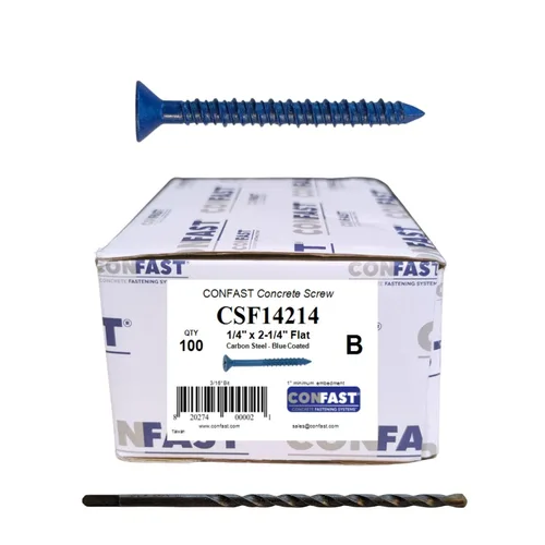 Vista 20 de CONFAST Tornillo de Anclaje para Concreto Phillips Plano Azul de 1/4" x 1-1/4" con Broca para Anclaje en Mampostería, Bloque o Ladrillo