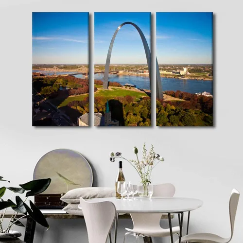 Vista 18 de TUMOVO Lienzo decorativo para pared, diseño de paisaje urbano de San Luis por la noche, para sala de estar, arco, pintura abstracta moderna, paisaje