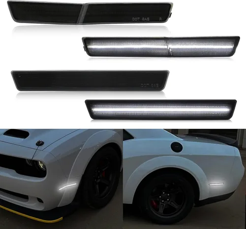 Vista 10 de R&F Auto 4 piezas de luces LED laterales de repuesto para Challenger SRT Hellcat 2018-2023, R/T Scat Pack de cuerpo ancho para Redeye Super Stock