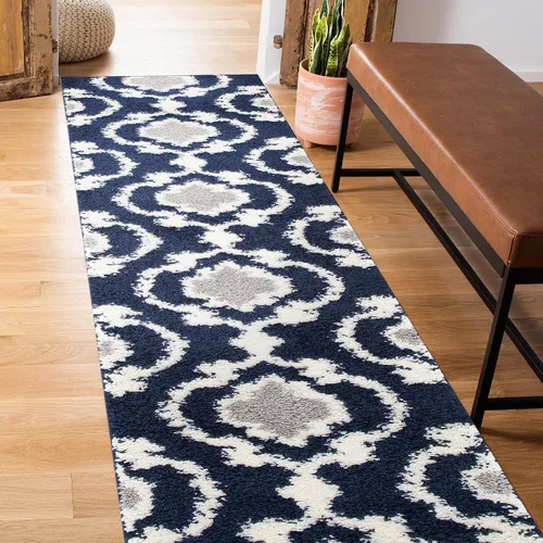 Vista 9 de Alfombra de área peluda para interior, cómoda, estilo entretejido marroquí, Polipropileno, Gris/Crema
