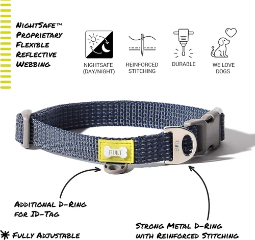 Vista 4 de BUILT Pet Nightsafe - Collar para perro pequeño, rosa y gris