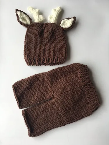 Vista 3 de Pinbo® - Accesorios para fotografía de bebé recién nacido - Sombrero y pantalones de venado tejidos al ganchillo