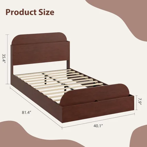 Vista 2 de Estructura de cama Garvee tamaño individual con cabecero y estribo – Cama de plataforma baja para niños, diseño de piso doble de madera, sin ruido