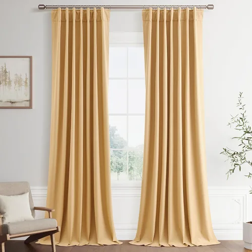 Vista 16 de Joywell - 2 cortinas de lino 100% opacas, con bolsillo para cortinero, trabilla trasera, cinta para ganchos y anillas con clip, con aislamiento