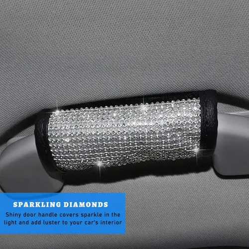 Vista 4 de 2 piezas de fundas para asa de agarre de coche, protector de asa de agarre interior de coche, funda para asa de puerta con diamantes, fundas